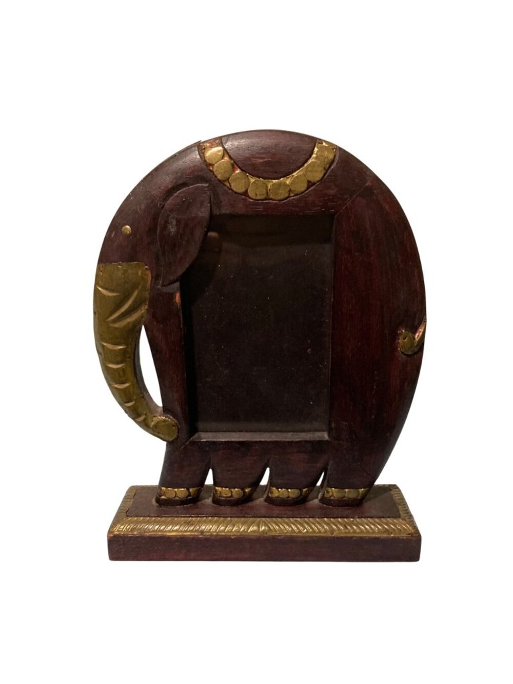 Pier One Hand Carved Wood And Brass Elephant Desk Or Tabletop Picture Frame